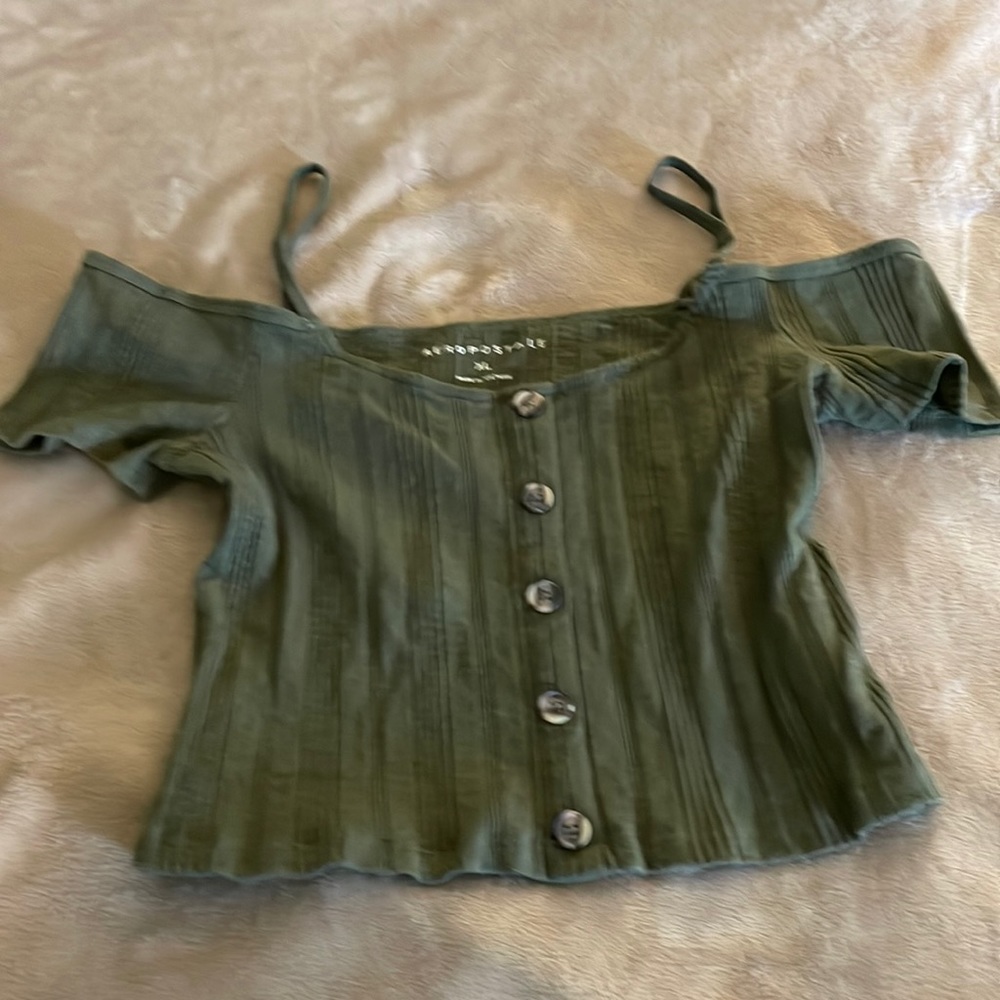 Green off the shoulder top!